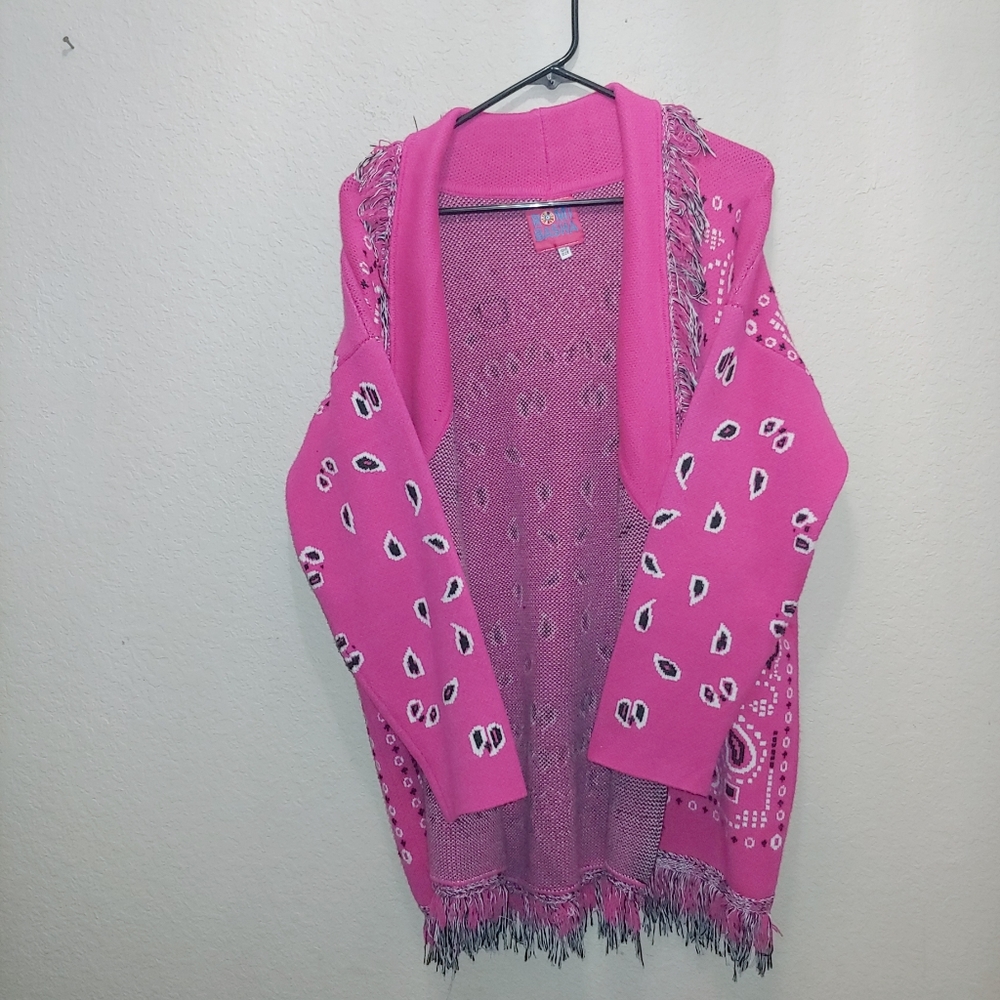 OS Romi Basha Paisley Fringe Pink/Black/White Cardigan